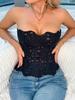 European & American Lace Corset: Hollow-Out Fishbone Bustier Top with French Print