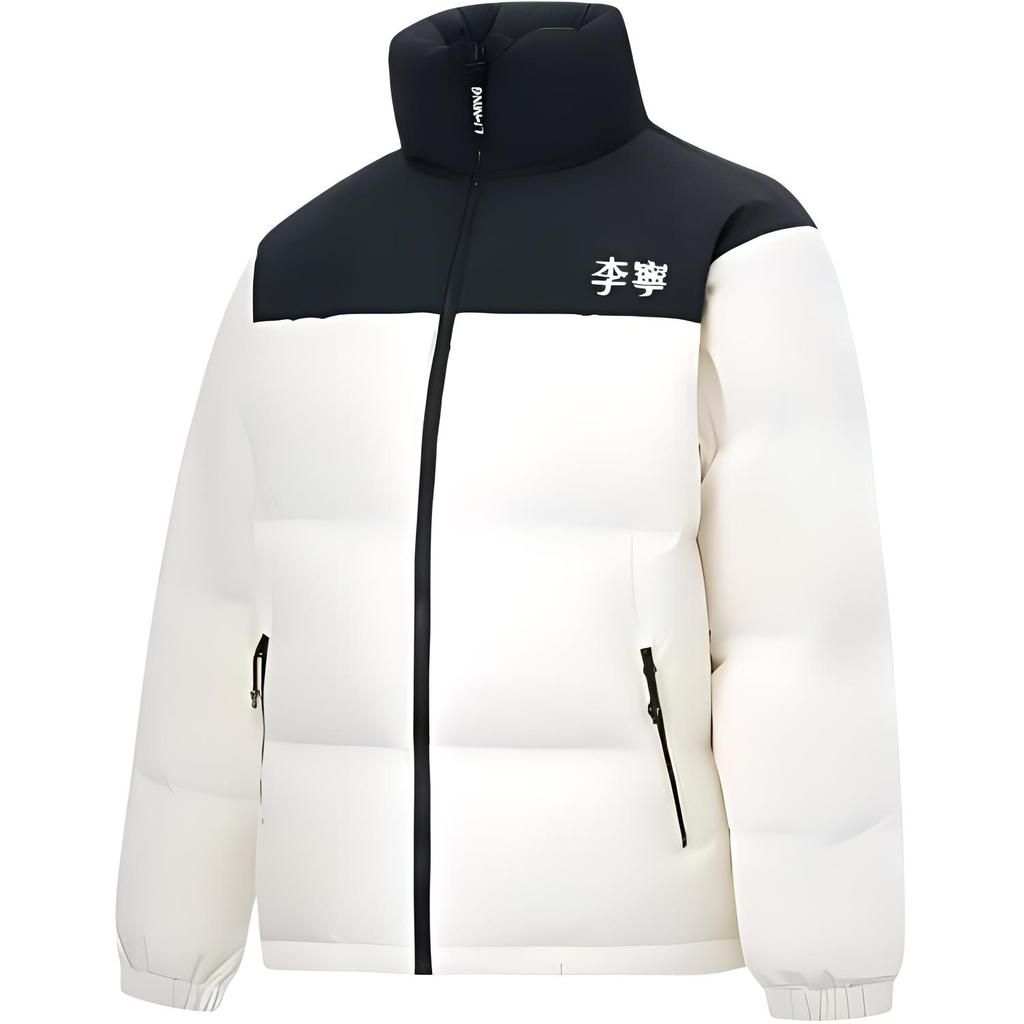 Li-Ning Letter Print Thick Warm Windproof Stand Collar Down Jacket Unisex Outerwear Off-White YYMU141-3