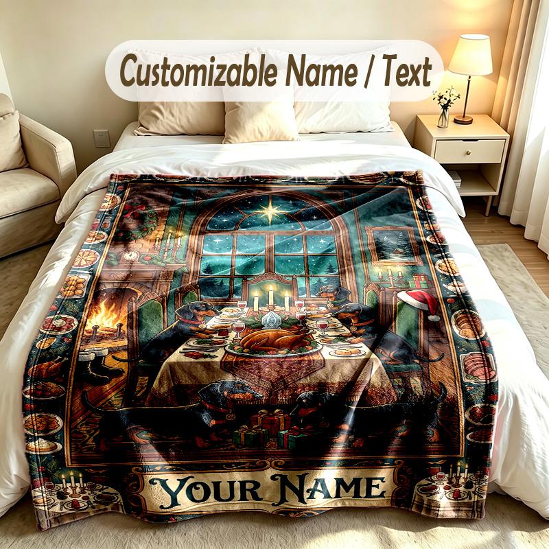 Dog Theme Soft Blanket Personalized Custom Name Text Print Warm Blanket Home Sofa Bedroom Decor