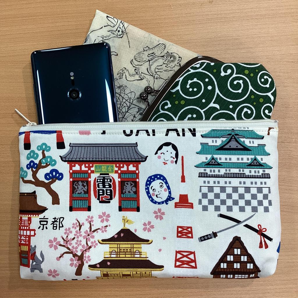 Kyosuke Malá položka Mírně x 23 x Zahraniční Hello White Japonský sáček, držák, velký, 13,5 1,5 cm, Mt. Fuji, Asakusa, Kjóto, Bavlna, Suvenýr,