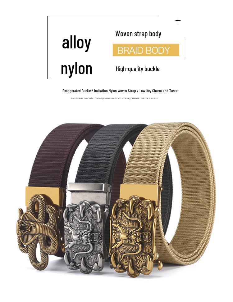 Men's Nylon Outdoor Sports Belt with Bronze and Automatic Alloy Buckles