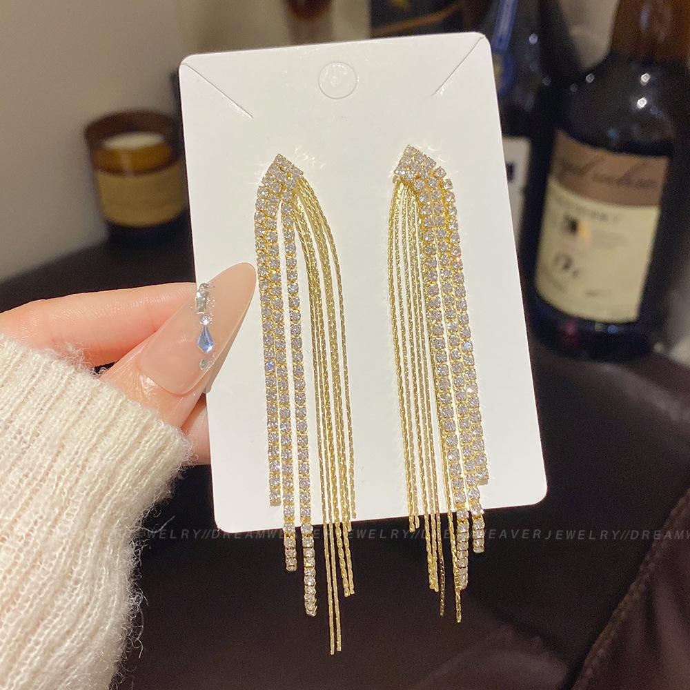 925 Sterling Silver Full Diamond Tassel Earrings – High-End European & American Style, Super Shiny, Luxurious Ear Jewelry for Women.