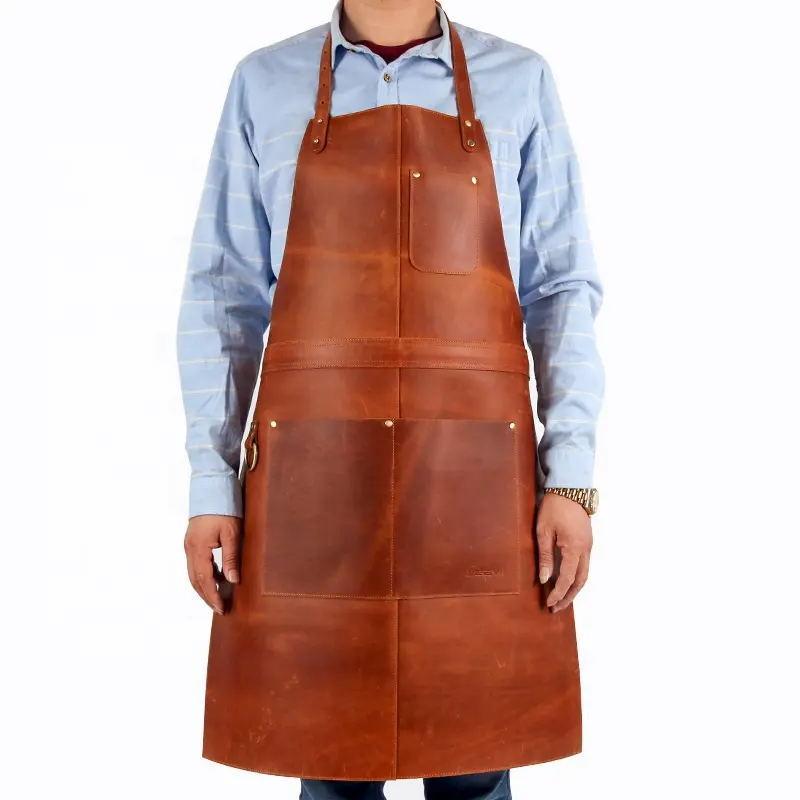Leather Pu Apron Waterproof And Oil-Proof Barbecue Outdoor Woodworking Gardening Neck Overalls Apron шоколадный