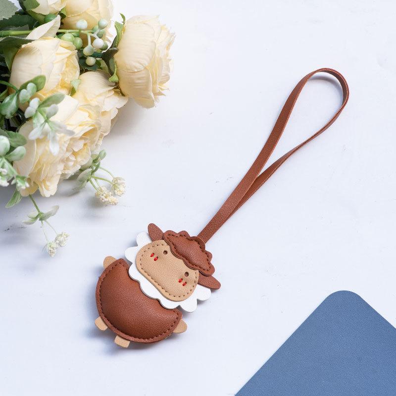 Cute Cartoon Sheep Pu Leather Bag Charms Adorable Design Durable Texture For Bags Backpacks Keychains
