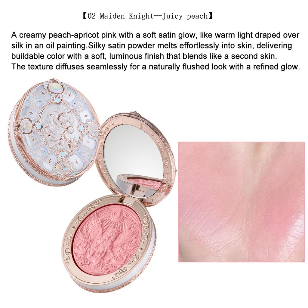 Flower Knows Knight Unicorn Satin Blush Silky Powder Melts Into Skin Long Lasting High Pigment Shimmer Natural Flushed Makeup