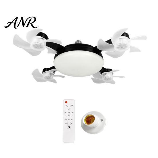 Ceiling Fan with Light 3/4/5 Blade & Remote Control, 2-in-1 Silent LED Drone Bedroom Foldable Blades, 3-Speed Dimmable E27 Socket for Kitchen Compact