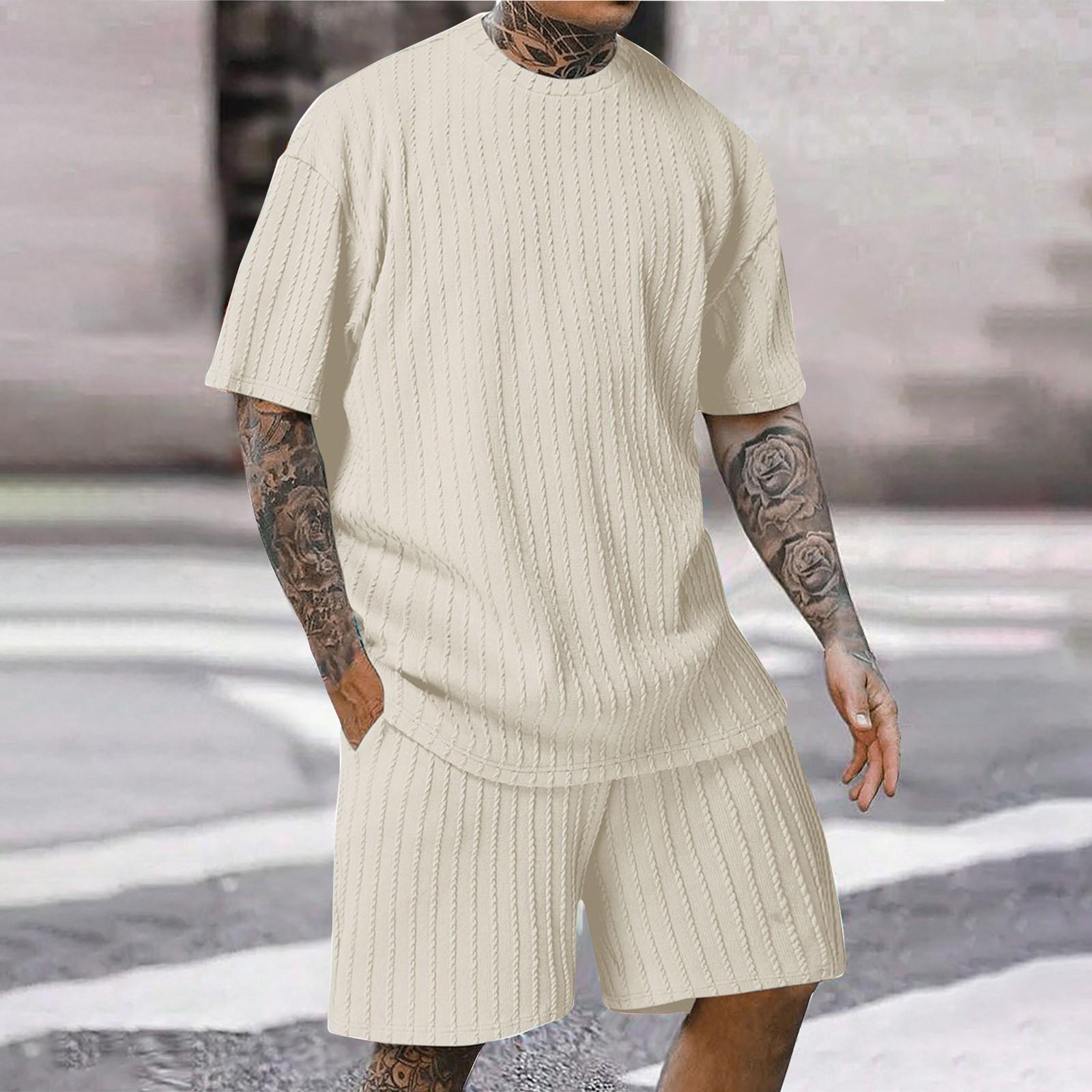 

Мужская комплект из 2 предметов: летняя футболка с круглым вырезом с короткими рукавами и повседневные спортивные шорты на шнурке XL