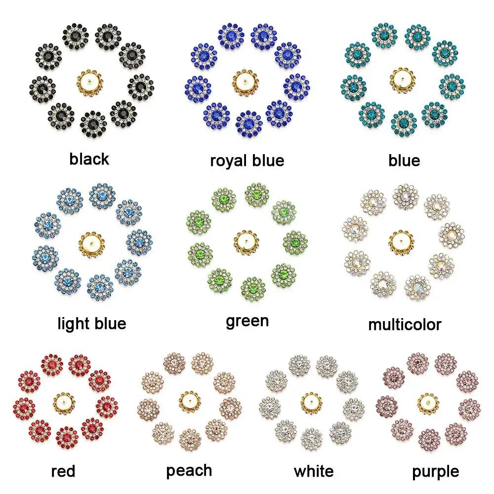 10PCS 14mm Craft Flower-shaped Sparkling Crystal Glass Stone Rhinestone Buttons Hat Accessories Clothes Decoration