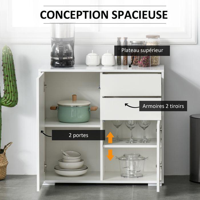 Sideboard - HOMCOM - Kommode Schrank 2 Schubladen 2 Schränke verstellbare Regale - Holz - 79x36x74cm - weiß