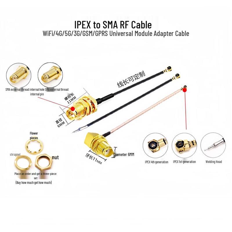 IPEX1 U.FL To SMA Right-Angle RG1.13 RF Jumper Cable (10cm, 10-Pack)