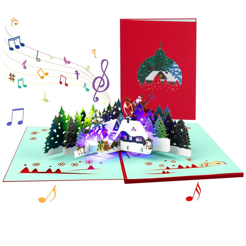 Creative 3D Stereoscopic Lighting Music Greeting Card, Christmas Greeting Card, Holiday Blessing Card