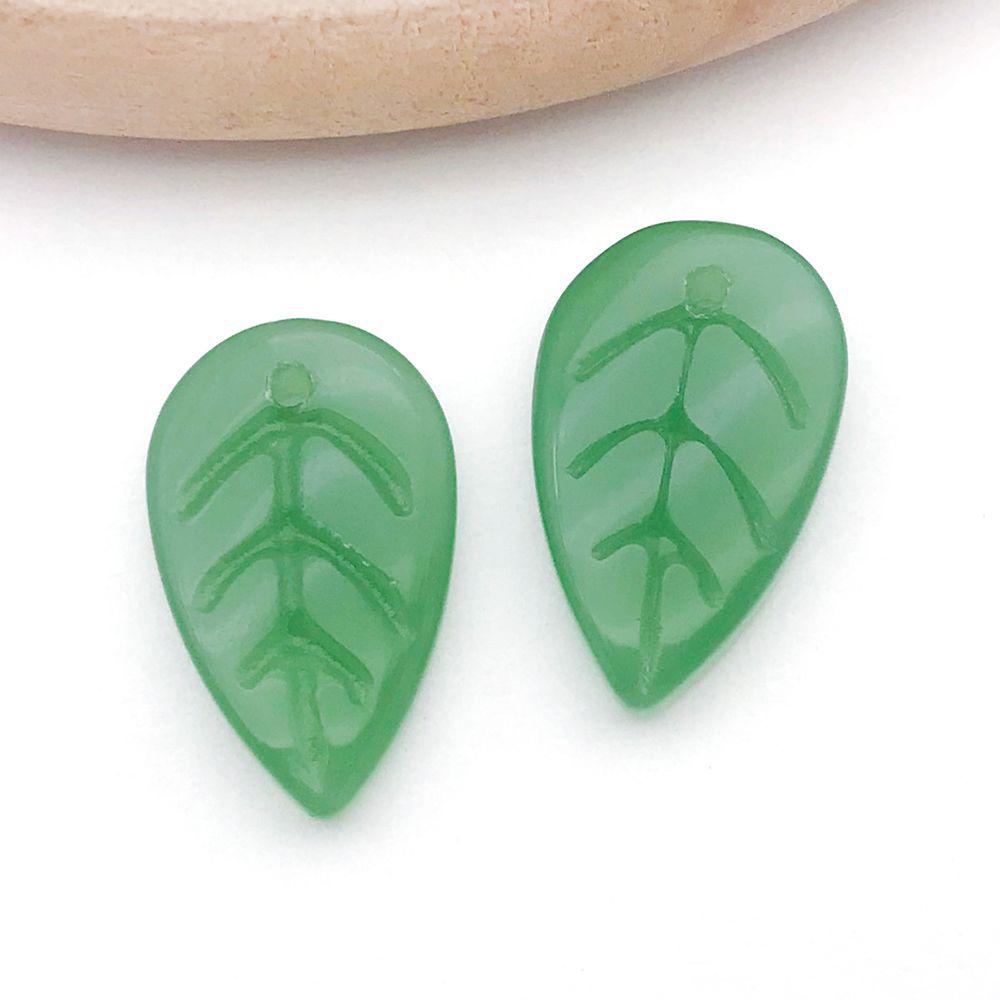 Set of 20 Green Transparent Faux Glass Leaf Pendants for DIY Bracelets, Necklaces, and Video Accessories.