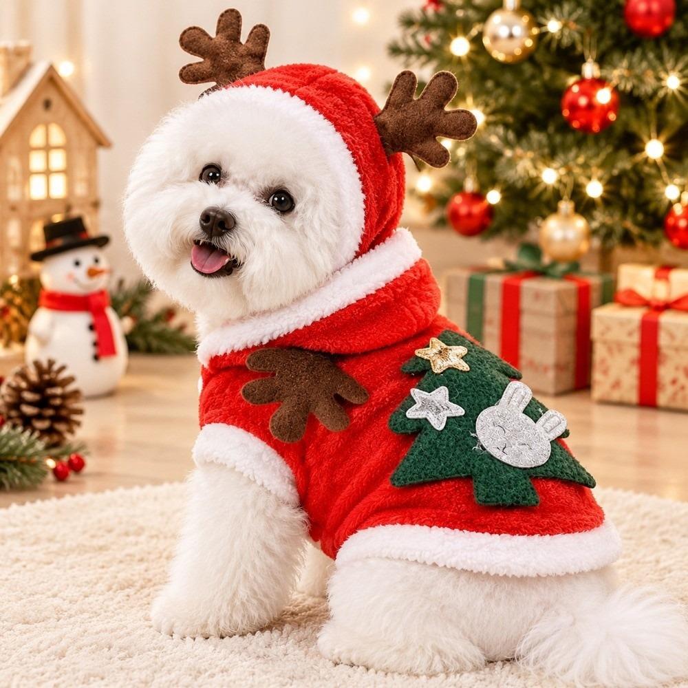 Flannel Plush Dog Santa Hoodie Comfortable Puppy Christmas Costume Elk Pet Winter Clothes Winter