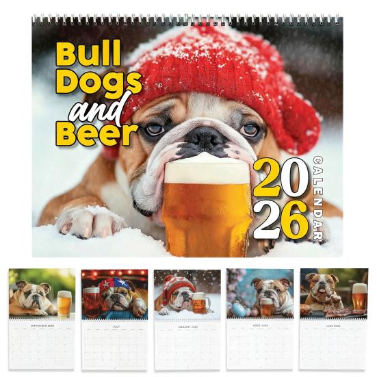 2026 Bull Dogs And Beer Wall Calendar Jan. 2026 - Dec. 2026 12-Month Calendar Funny Dogs Calendar for Organizing Planning