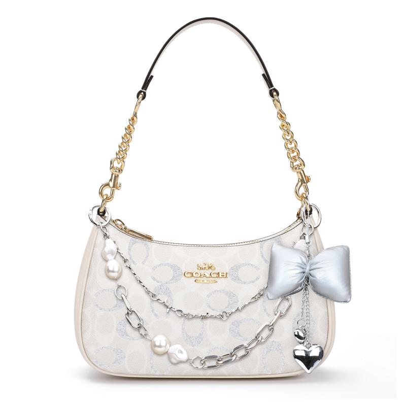 

COACH shoulder bag [Customized bag] Teri slow-engraved detachable strap classic presbyopia print commuting casual Beauty Under the Moon Gift Bag Style білий