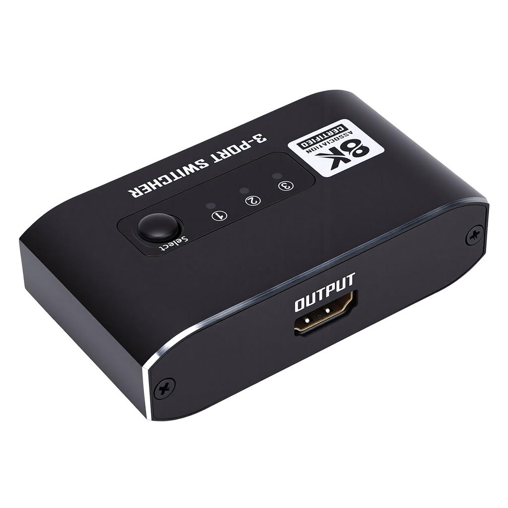 HD Multimedia Interface 2.1 Switcher 3 in 1 Out Video Image Selector for Gaming Console Support 4K 120Hz 8K 60Hz