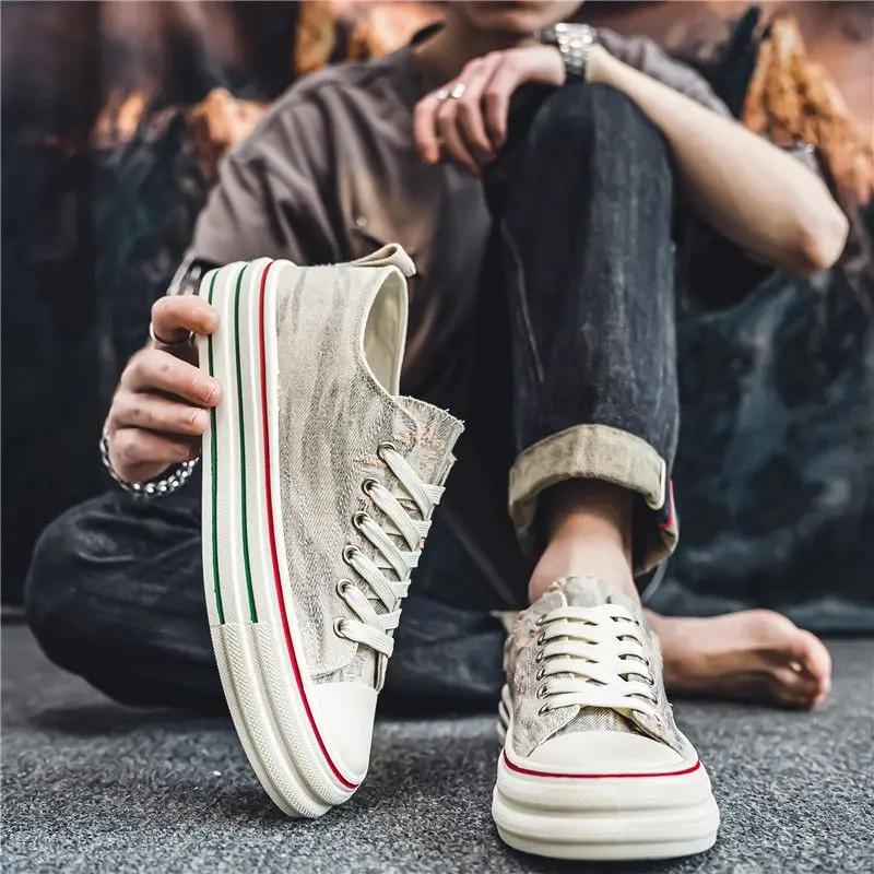 Fashion Sneakers Canvas Round Toe Young Students Chunky Man Shoe Miked Colour Adults Breathable Work Comfortable Casual Shoes for Men