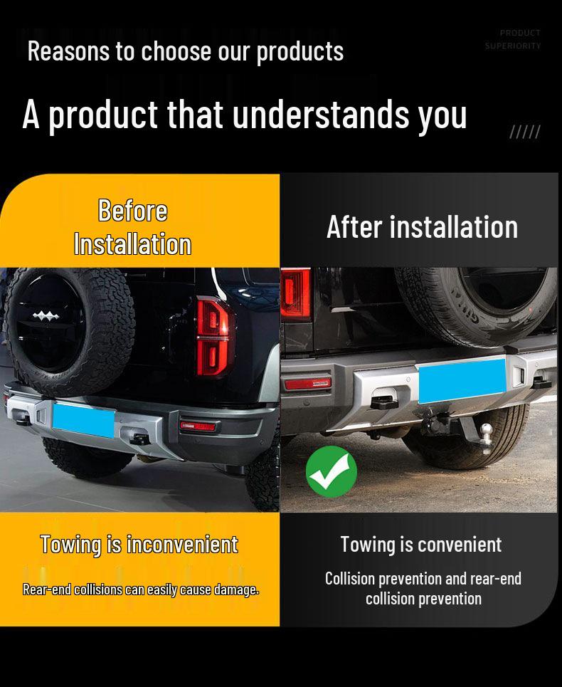 Leopard 5 Trailer Hitch Rear Bumper Modification with American-Style Anti-Collision and Towing Hooks.