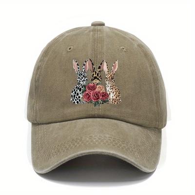 Leopard Bunny Gnomes Floral Baseball Cap Distressed Washed Adjustable Casual Sun Protection Hat