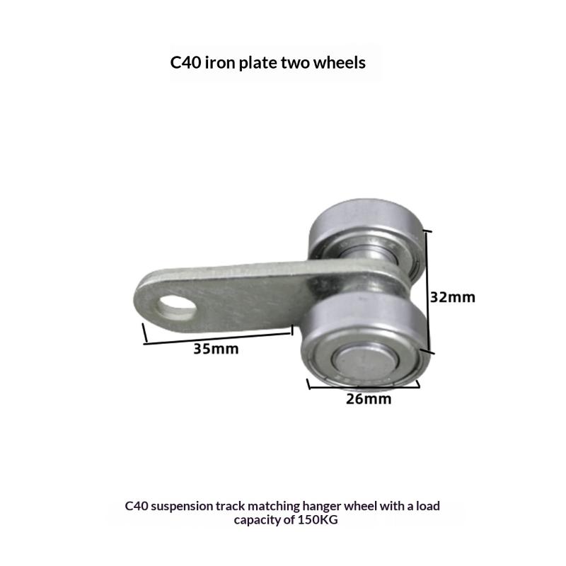 2Pcs 2 Wheel Slide Rail Pulley, Sliding Door Rail Crane C40 Suitable For 1-5/8 "Wide Channel Steel