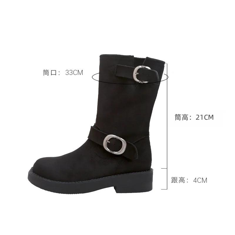 2024 New Ankle Boots, Women's Interior Height Increasing Western Boots, Retro Thick Heel Round Toe  Pile Up Boots Women Shoes