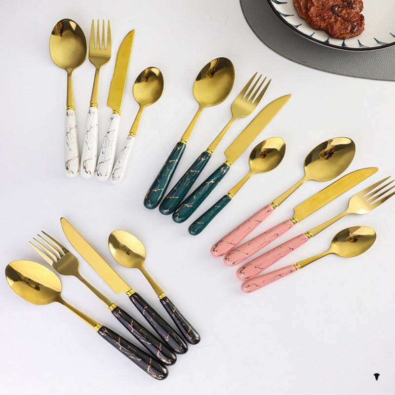 24 Pcs Stainless Steel Cutlery Dark Green Handle Knife Fork Spoon Set Cutlery Set Travel Cutlery Set Flatware Set