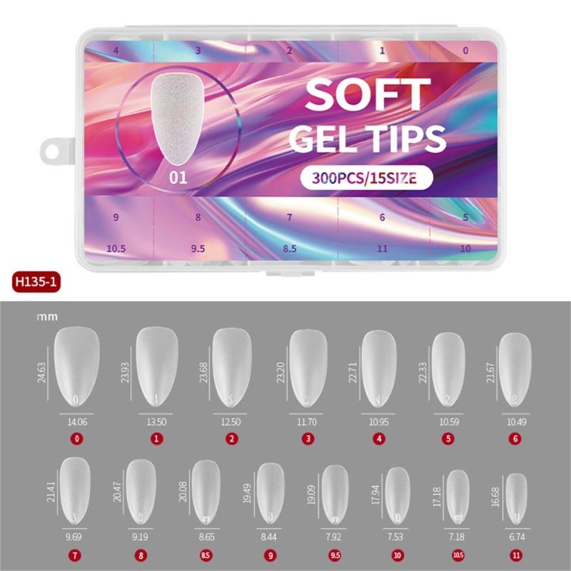 300Pcs Soft Gel Full Cover Short Matte Nail Tips Pre Shaped Acrylic False Nail Manicure Decoration for DIY Nail Art