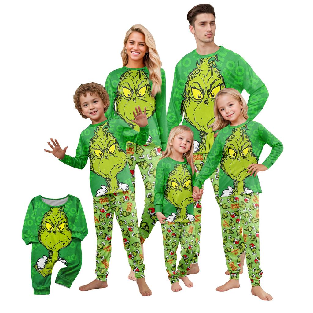 Weihnachtsdruck Süßes Familienset Schlafanzug, Hauskleidung, Familienset Langarm Oberteil Hosen Set