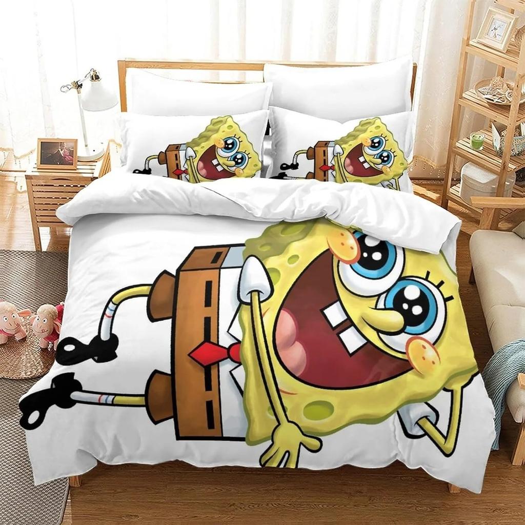 Cute Cartoon S-SpongeBob Bedding Sets Exquisite Bed Supplies Set Duvet Cover Bed Comforter Set Bedding Set Luxury Birthday Gift