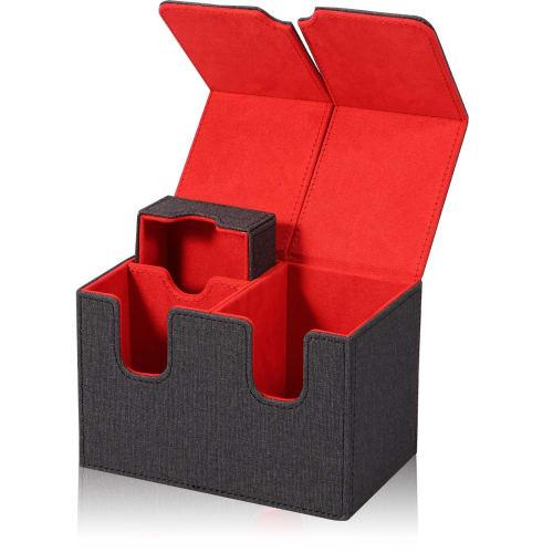 Shuiling Deck Case, Trading Card Case, Deck Box, Storage Box with Dice and Damage Counter Organizer, Magnetic, Leather, Holds Approximately 200 Cards,