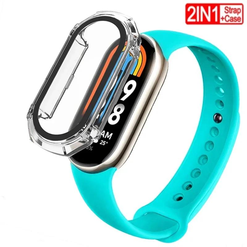 2 PACK Silicone Strap+case For Xiaomi Mi band 8 Replacement miband8 sport Bracelet Accessories smart band 8 waterproof cover