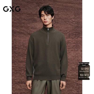GXG Men's Polo Collar Half-Placket Wool Sweater