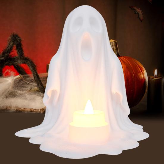 Ghost Candle Holder with LED Candle Spooky Ghost Candle Holder Flameless Candle