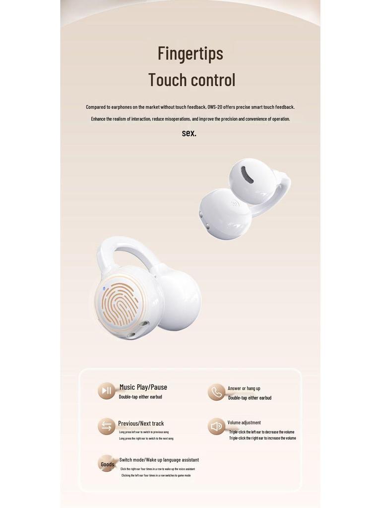 OWS In-Earless Wireless Bluetooth Sports Headset with Extended Battery Life and Comfort-Fit Ear Clips