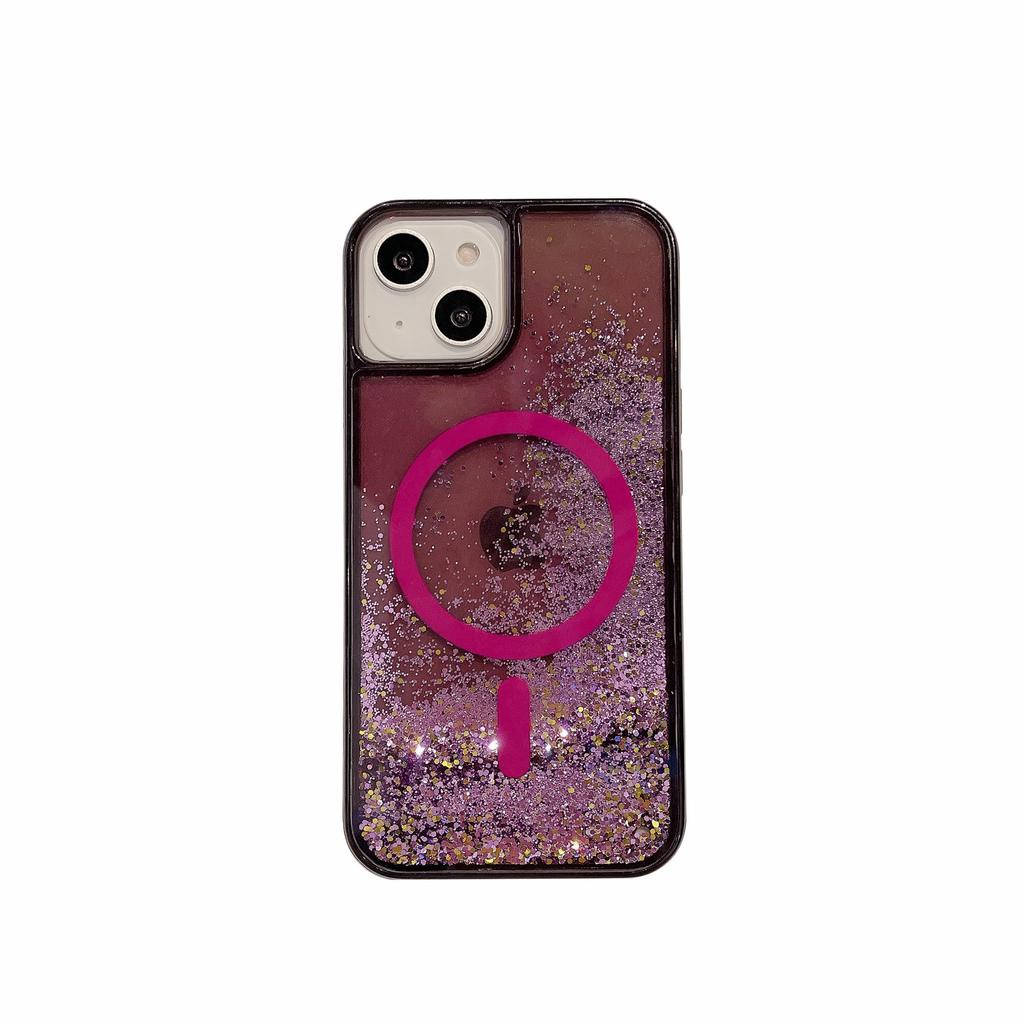 Magnetic Quicksand 2-in-1 Mobile Phone Case Is Suitable for Apple iPhone 15p Glitter Color Charging Protective Case 12