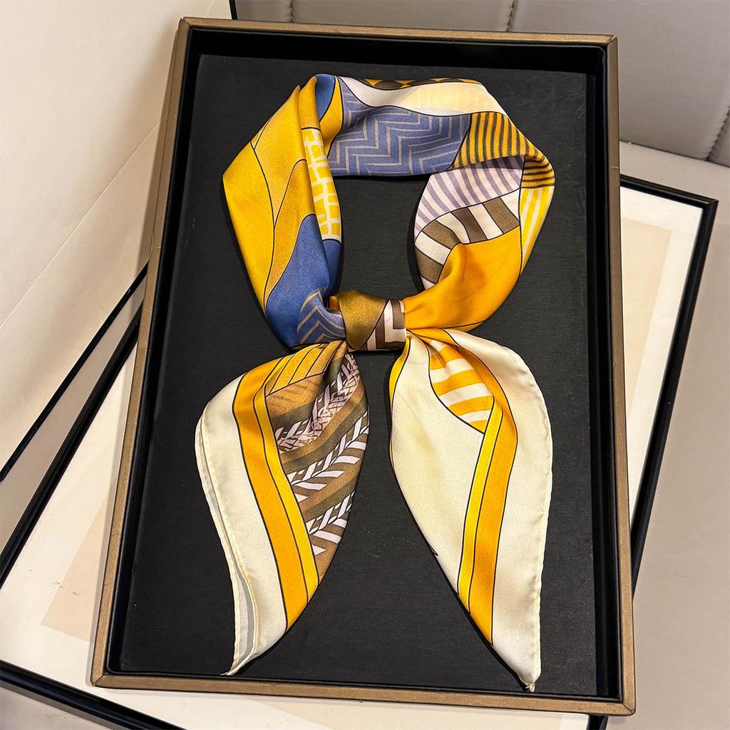 Light luxury three-dimensional geometric printing medium square scarf imitation silk contrasting color silk scarf trendy cool wear decorative neck sca