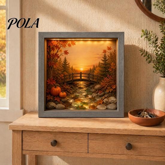 Soft Non-dazzling Night Light LED Photo Frame, Up Picture Wooden with 3D Surround Wall Decor Scenic Art Print, Ambient Lighting for Bedroom