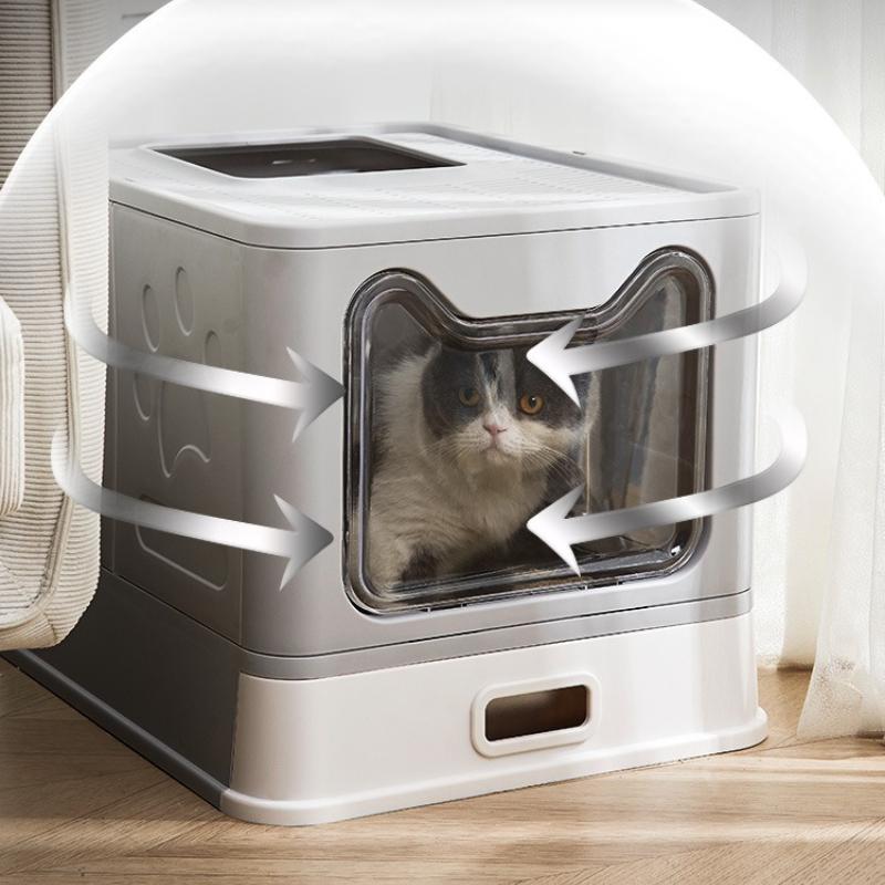 Stainless Steel Cat Litter Box Fully Enclosed Foldable Cats Sandbox Large Drawer Anti-splash Deodorizing Cat Toilet Easy Clean