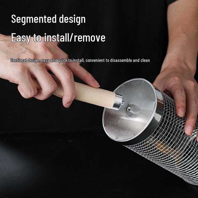 Portable Stainless Steel BBQ Basket with Wooden Handle – Round Outdoor Grilling Cage