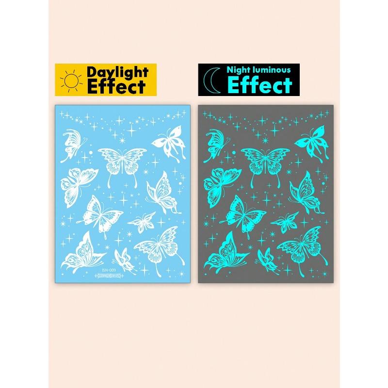 1 Sheets Luminous Glow In The Dark Body Art Temporary Tattoo Stickers, Moon Butterfly Botanical Pattern, Waterproof Fake Tattoo Sticker