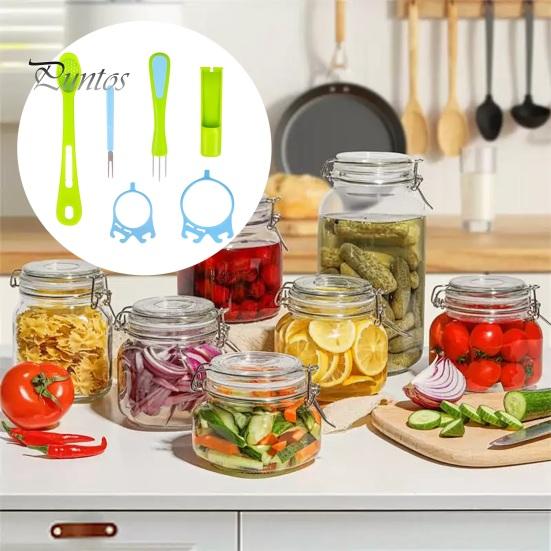 Colander And Fork Combo Olive Spoon Set, Hands-Free Long Handle Jar Clamps, Multi-Functional Pickle Utensils Grabber Tool, for Olives Can Onion