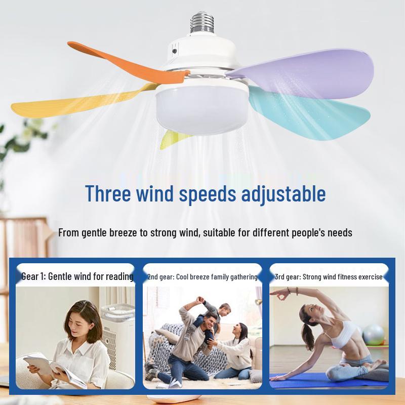E27 Base Silent LED Ceiling Fan with Remote Control - Energy-Saving Light for Bedroom, Kitchen, Bathroom, Restaurant