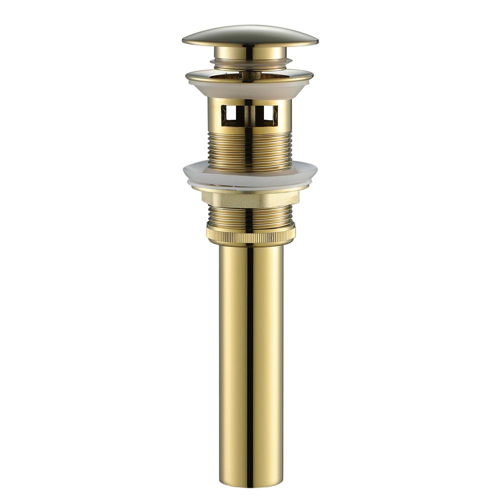 HIDEEP Modern Chrome Zirconium Gold Round Brass Bathroom Basin Drain Overflow Pop-Up Drain Polished Surface Easy Installation (as the picture,Brass)