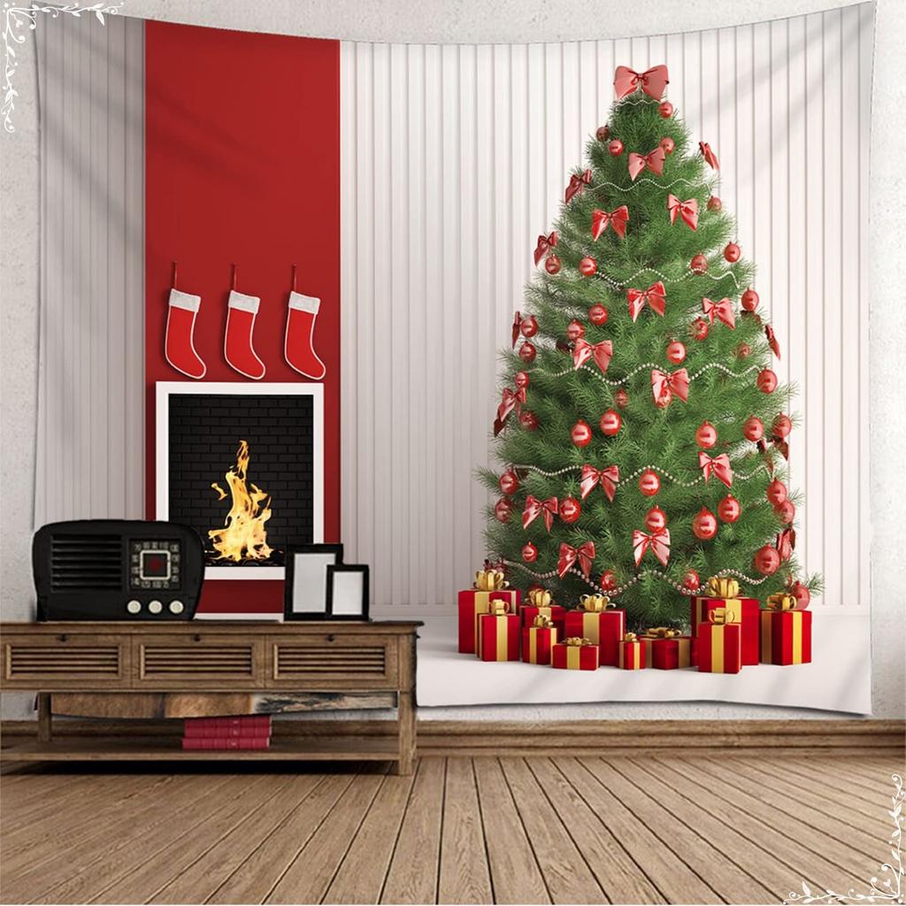 Gobelin świąteczny Gwiazdy Choinka Pudełko na prezent Gobelin Świąteczny Gobelin Sypialnia Akademik Wiszący na ścianie