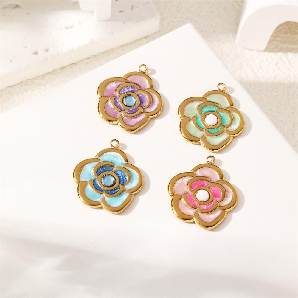 Three-Dimensional Rose Devil's Eye Cross Stainless Steel Pendants for DIY Necklaces