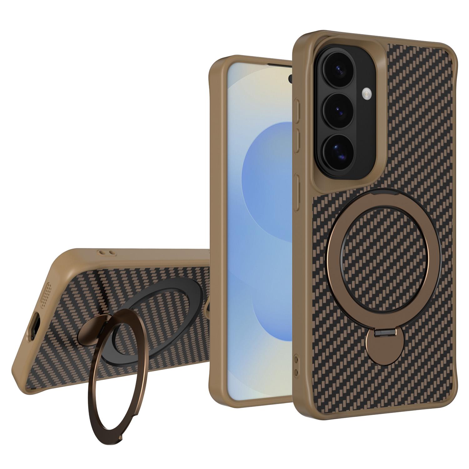 For Samsung Galaxy A35 5G Phone Case with Magnetic Kickstand TPU + PC Carbon Fiber Back Cover