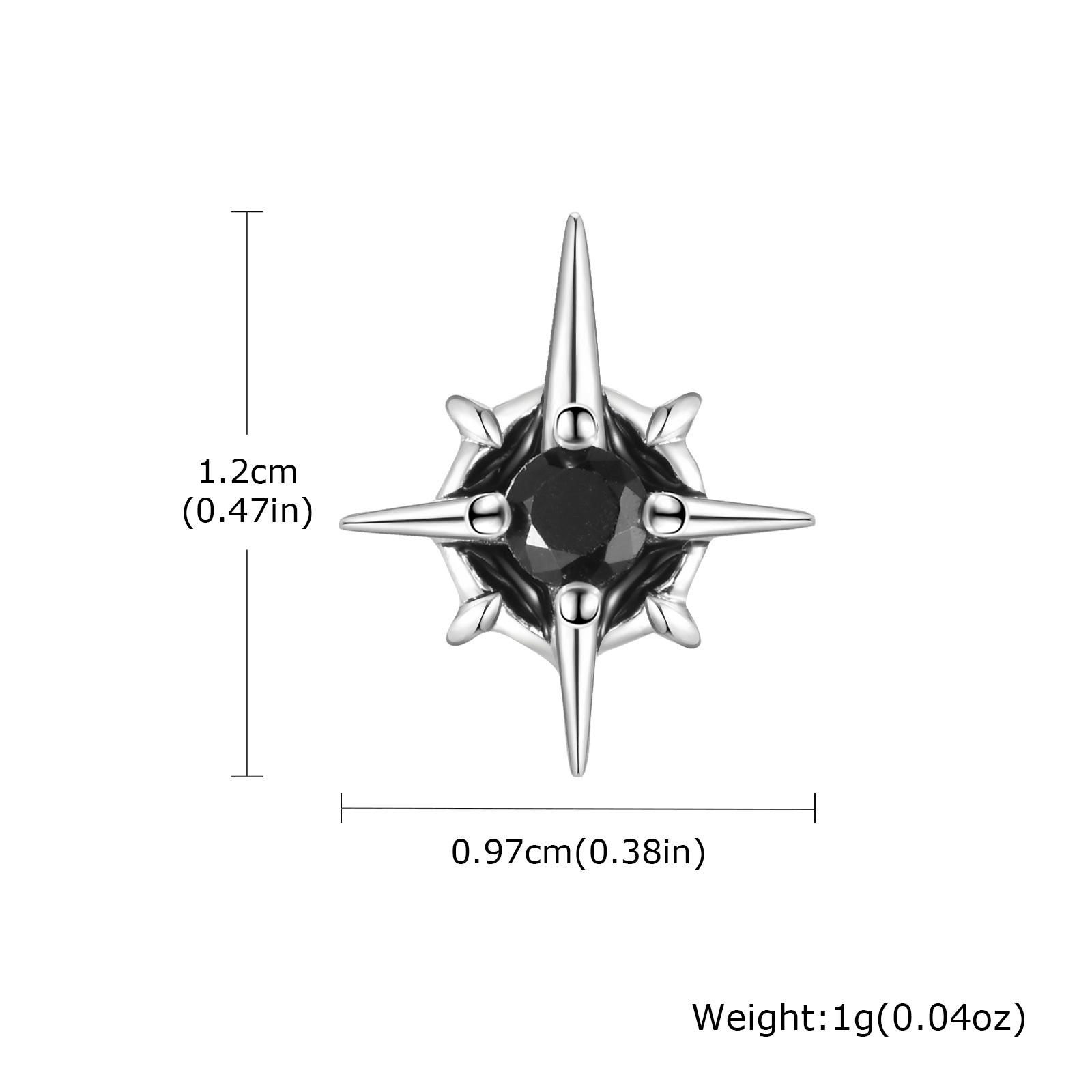 Vnox Small Eight-pointed Star Sun Rose Stud Earrings for Men Boys, Gothic Black Stone Inlay Earrings, Punk Rock Brincos Jewelry