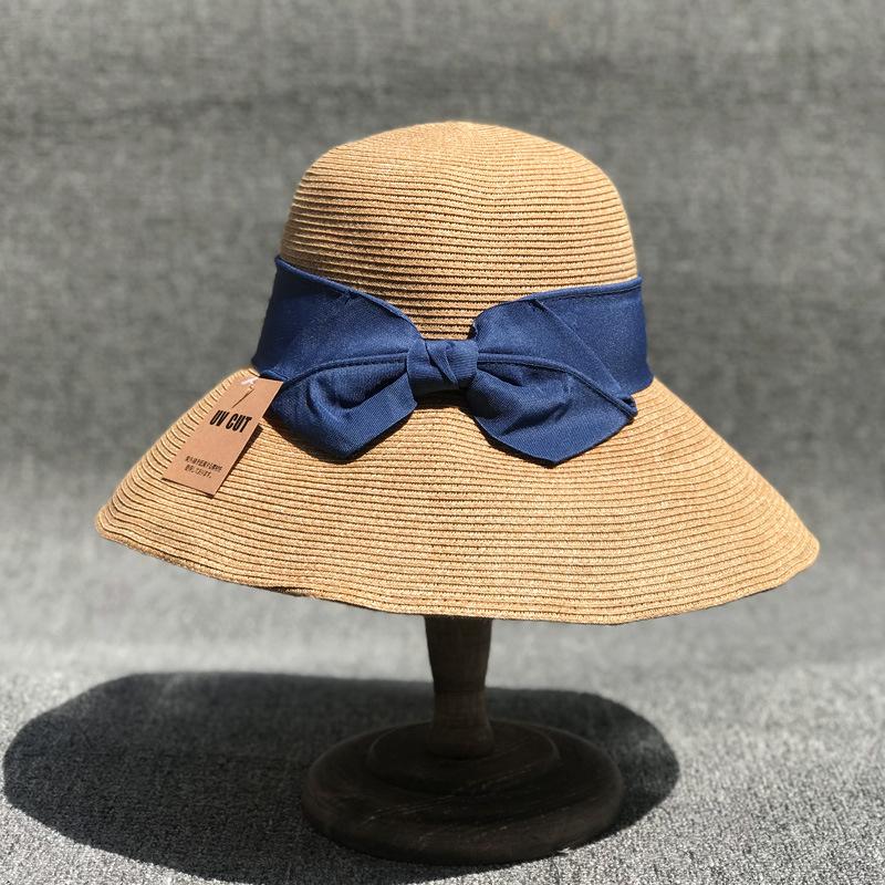 Sun Litong Travel Sunscreen Bucket Hat Women'S Summer Eaves Bow Sunshade Straw Hat Foldable Sun Hat