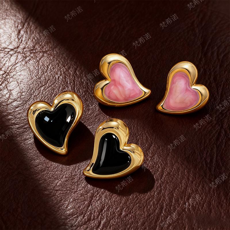 Versatile Iridescent Heart-Shaped Stainless Steel Stud Earrings