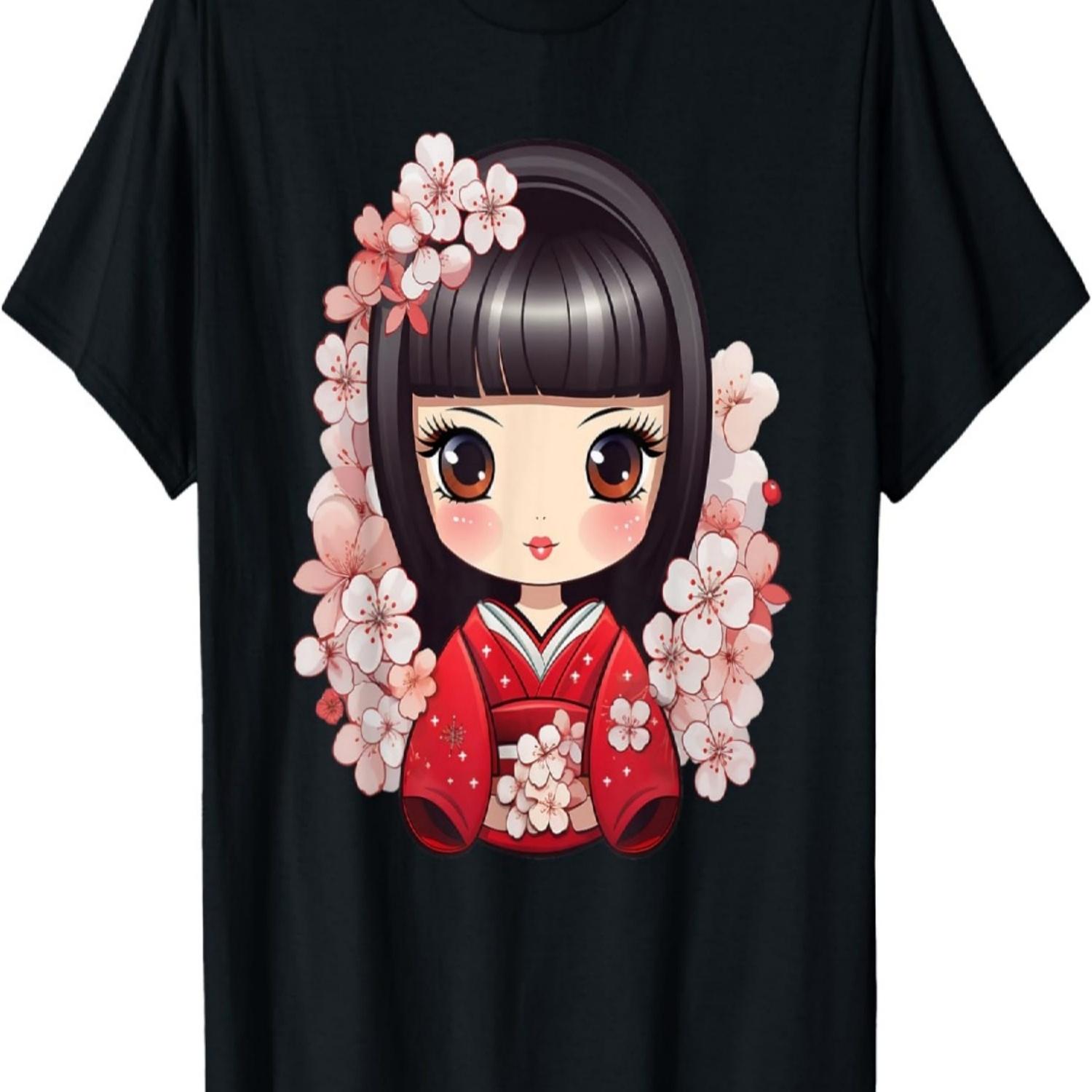 Cute Kokeshi Doll With Cherry Blossoms I Kokeshi T-Shirt(2) S